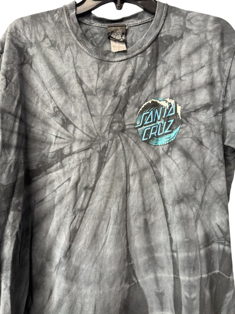 Santa Cruz Tie-Dye T-Shirt Large Gray & Blue Logo Short Sleeve Cotton